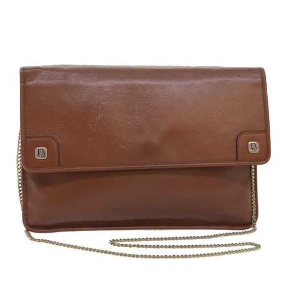 DIOR Chain Shoulder Bag Leather Brown - Picture 1 of 16